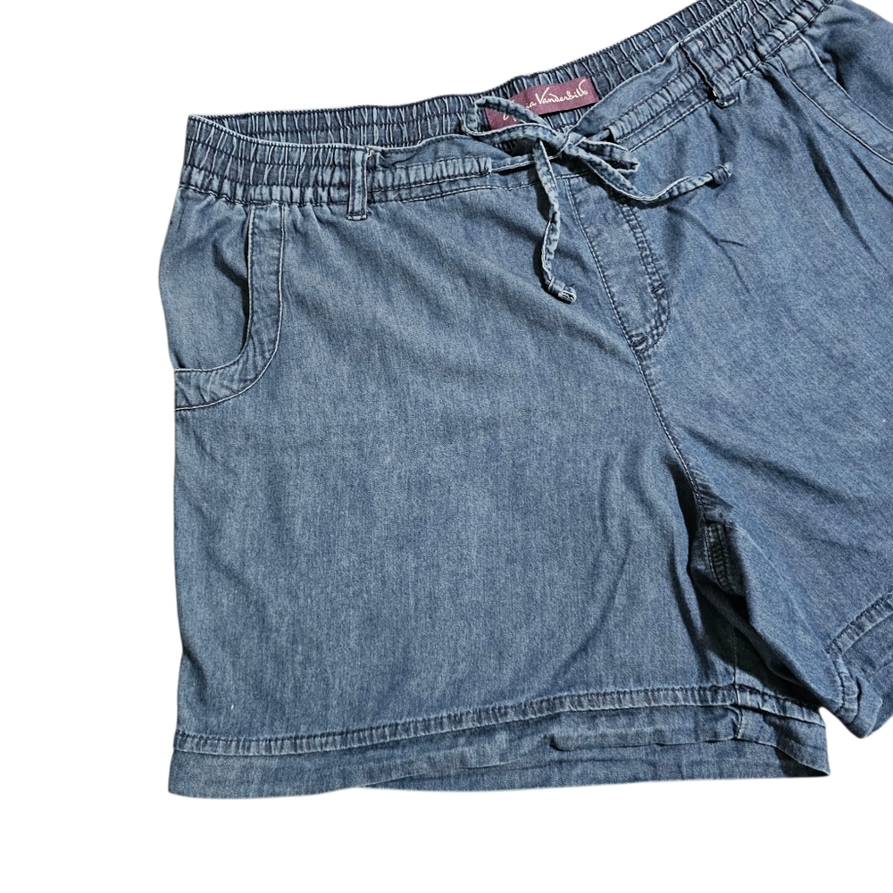 Gloria Vanderbilt Chambray Pullon Shorts Loosefit Blue Womens Large - Picture 2 of 9
